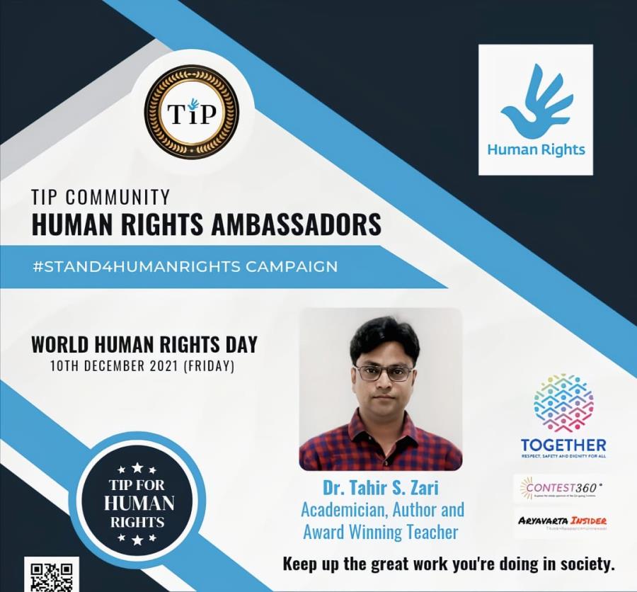 Dr. Tahir S. Zari selected as a Human Rights Ambassador on World Human Right Day